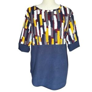 COS Colorblock Geometric Pattern Blouse Navy Abstract Print Top Size S